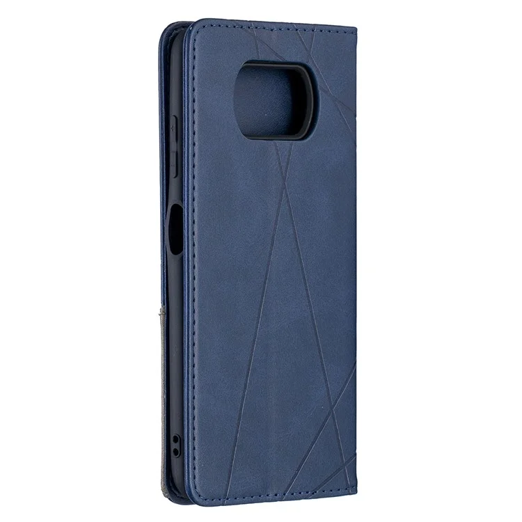 Étui de support en cuir avec motif géométrique et fentes pour cartes pour Xiaomi Poco X3 - Bleu