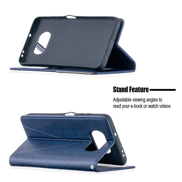 Étui de support en cuir avec motif géométrique et fentes pour cartes pour Xiaomi Poco X3 - Bleu