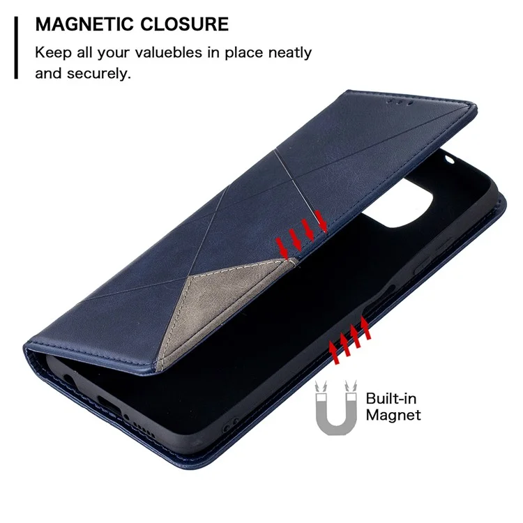 Étui de support en cuir avec motif géométrique et fentes pour cartes pour Xiaomi Poco X3 - Bleu