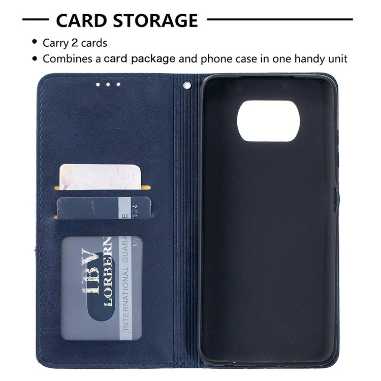 Étui de support en cuir avec motif géométrique et fentes pour cartes pour Xiaomi Poco X3 - Bleu