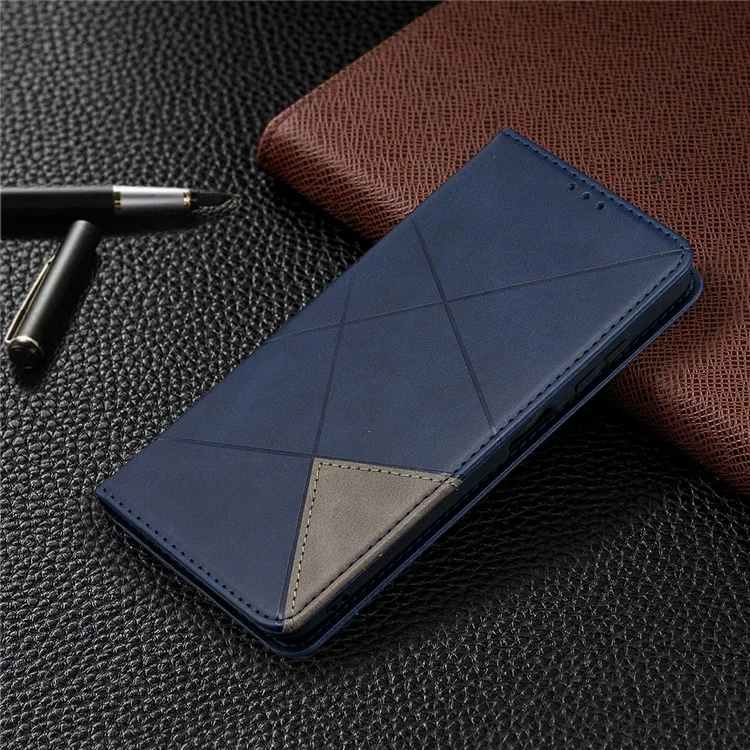 Étui de support en cuir avec motif géométrique et fentes pour cartes pour Xiaomi Poco X3 - Bleu