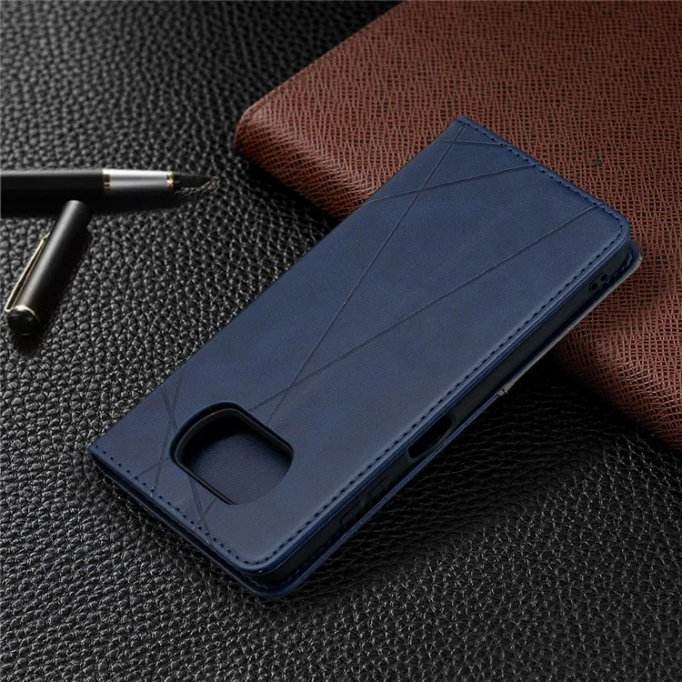 Étui de support en cuir avec motif géométrique et fentes pour cartes pour Xiaomi Poco X3 - Bleu