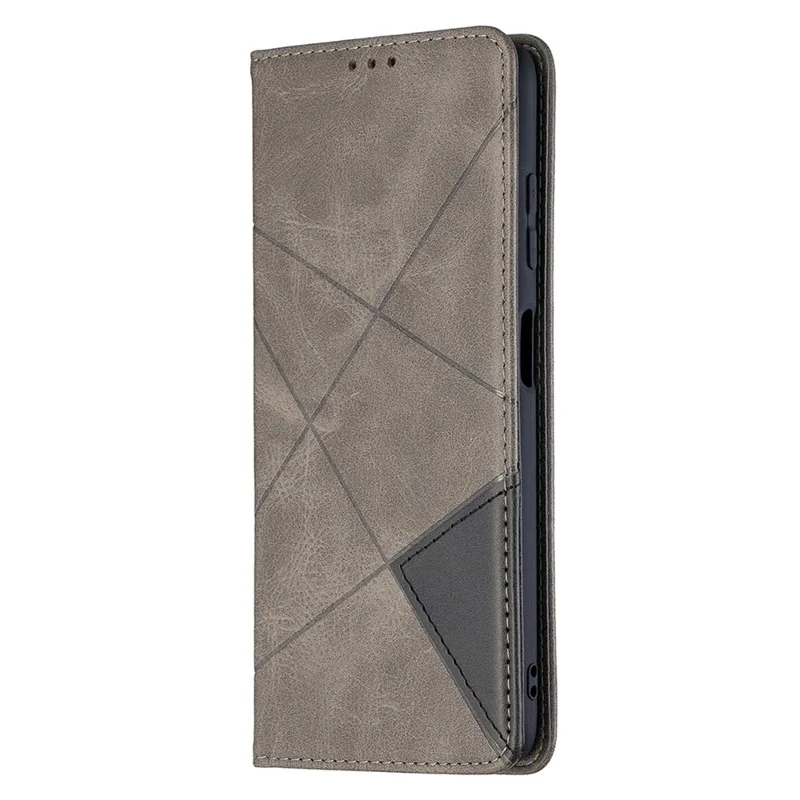 Caixa Geométrica Do Suporte Do Couro Do Teste Padrão Com Slots De Cartão Para Xiaomi Poco X3 - Cinza