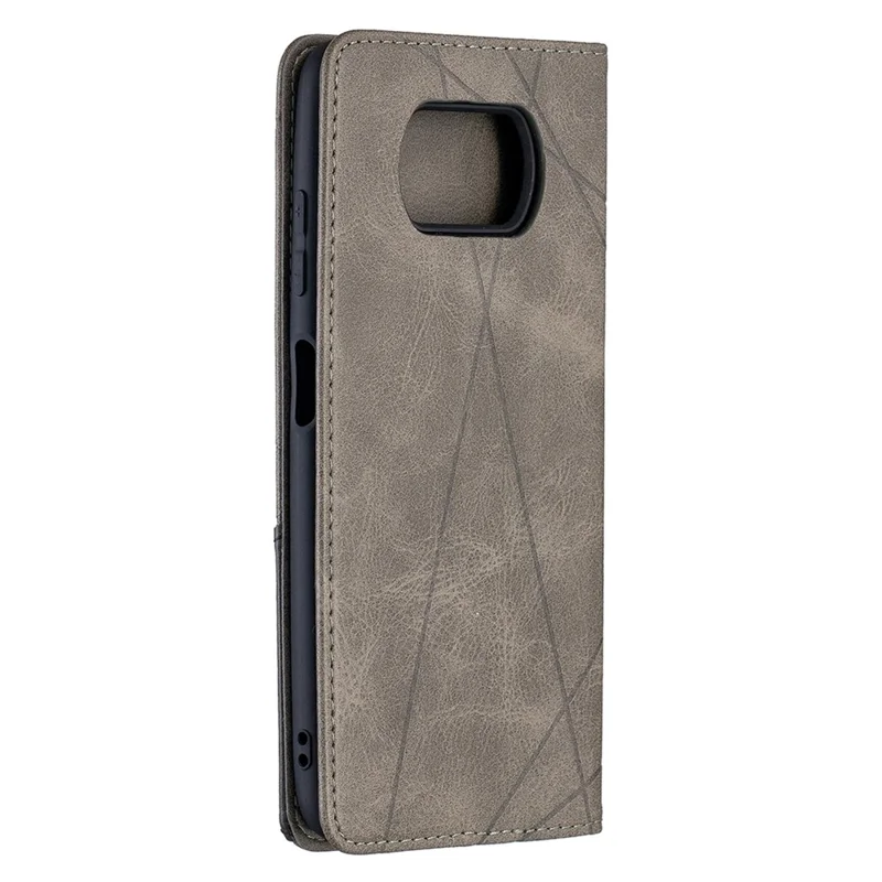 Caixa Geométrica Do Suporte Do Couro Do Teste Padrão Com Slots De Cartão Para Xiaomi Poco X3 - Cinza