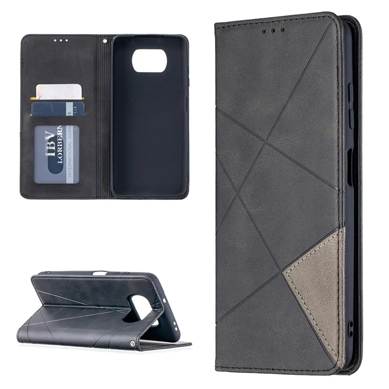 Geometric Pattern Leather Stand Case with Card Slots for Xiaomi Poco X3 - Black