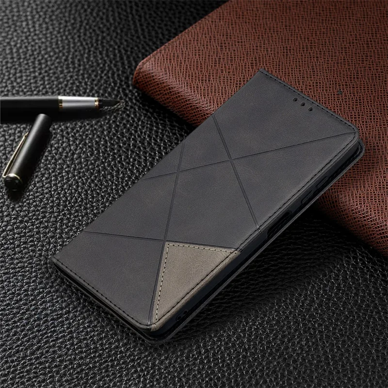 Geometric Pattern Leather Stand Case with Card Slots for Xiaomi Poco X3 - Black