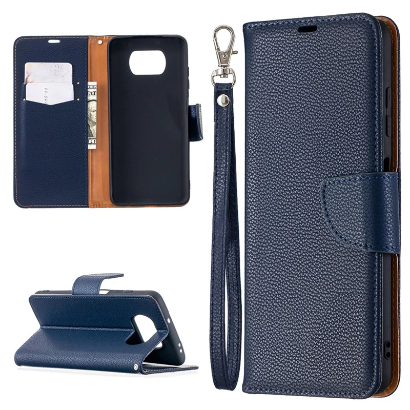Litchi Surface with Wallet Leather Stand Case for Xiaomi Poco X3 / Poco X3 NFC - Blue