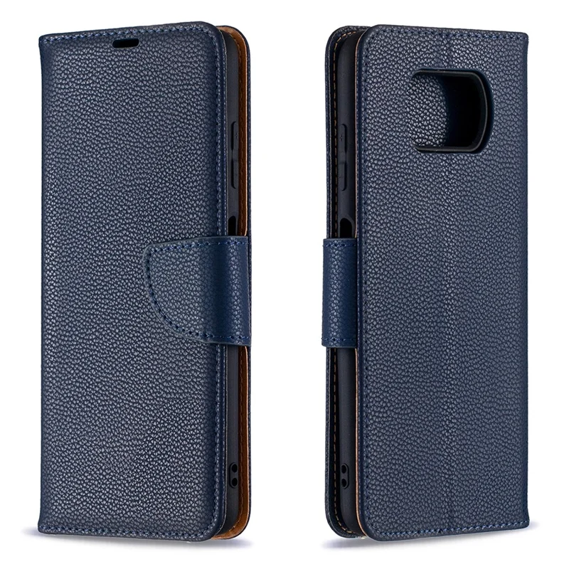 Litchi Surface with Wallet Leather Stand Case for Xiaomi Poco X3 / Poco X3 NFC - Blue