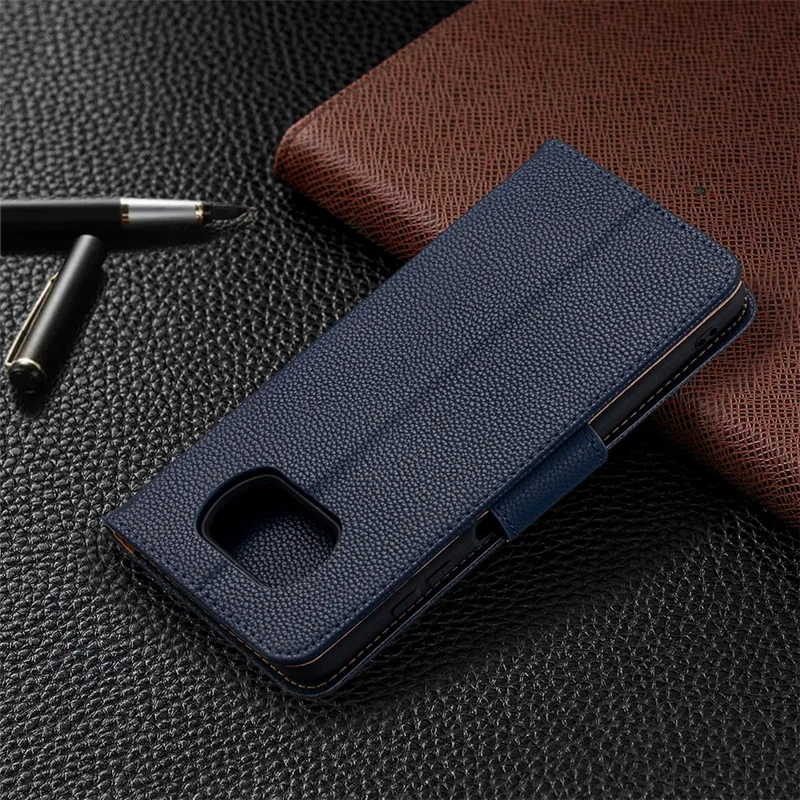 Litchi Surface with Wallet Leather Stand Case for Xiaomi Poco X3 / Poco X3 NFC - Blue