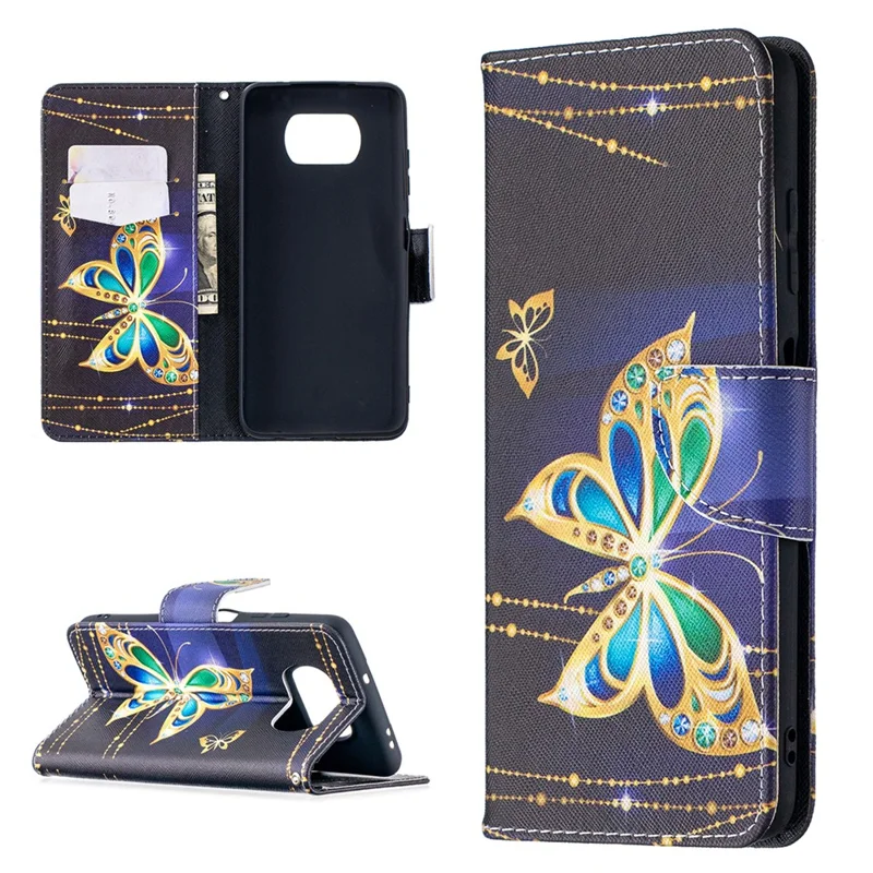 Pattern Printing Wallet Stand Flip Leather Phone Shell for Xiaomi Poco X3 / Poco X3 NFC - Beautiful Butterfly