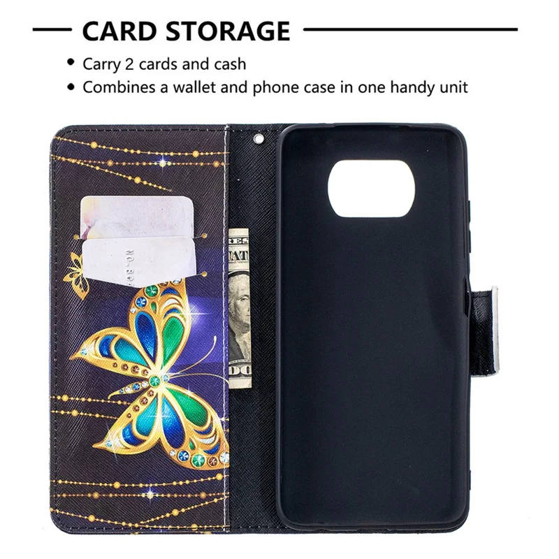 Pattern Printing Wallet Stand Flip Leather Phone Shell for Xiaomi Poco X3 / Poco X3 NFC - Beautiful Butterfly