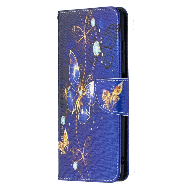 Pattern Printing Wallet Stand Flip Leather Phone Shell for Xiaomi Poco X3 / Poco X3 NFC - Dark Blue Butterfly