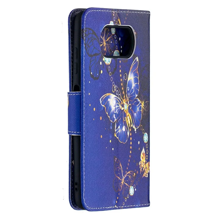 Funda de teléfono de piel con estampado y soporte para Xiaomi Poco X3 / Poco X3 NFC - Mariposa azul oscura