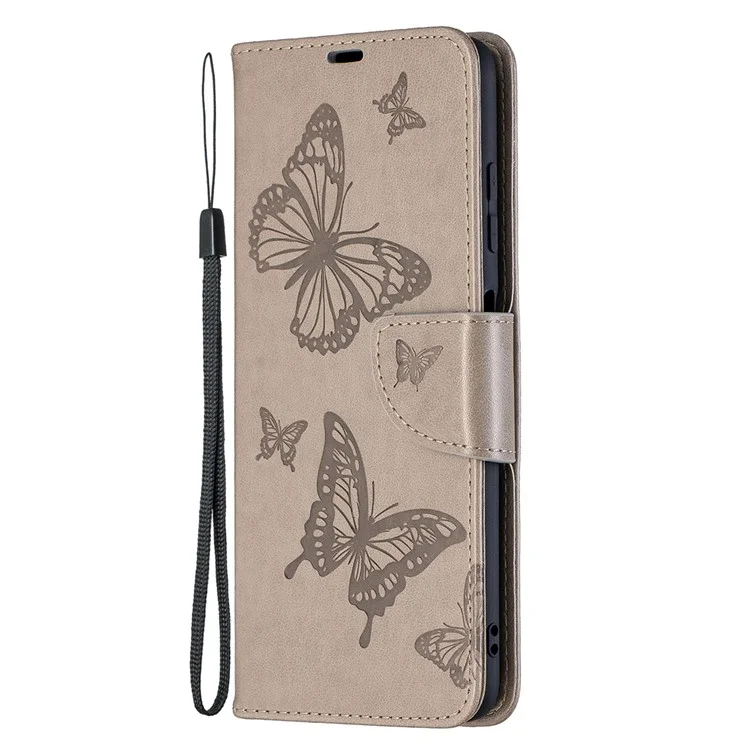 Imprint Butterflies Pattern Wallet Stand Leather Cover for Xiaomi Poco X3 / Poco X3 NFC - Grey