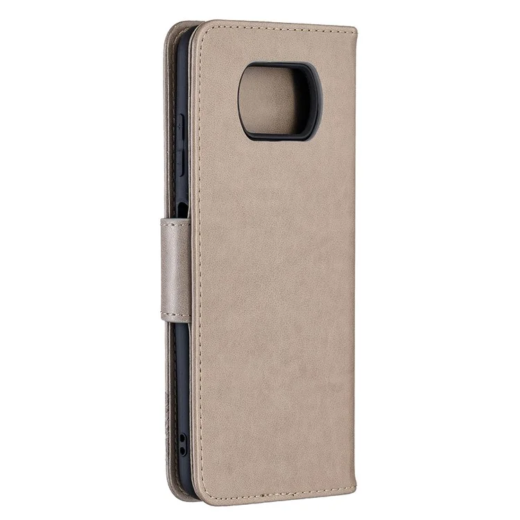 Capa De Couro Do Suporte Da Carteira Do Teste Padrão Das Borboletas Da Imprensa Para Xiaomi Poco X3 / Poco X3 Nfc. - Cinza