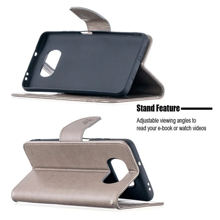 Cartera con tapa de cuero con diseño de mariposas Imprint para Xiaomi Poco X3 / Poco X3 NFC - Gris
