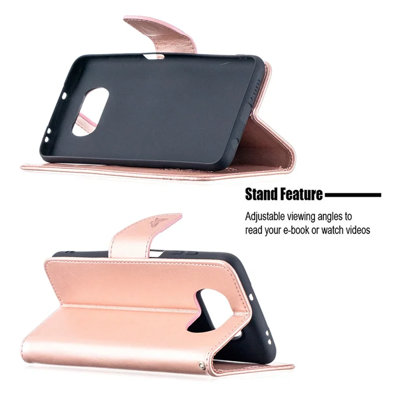 Imprint Butterflies Pattern Wallet Stand Leather Cover for Xiaomi Poco X3 / Poco X3 NFC - Rose Gold