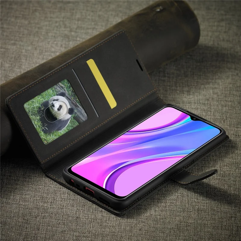 FORWENW F1 Series Leather Wallet Stand Cover Case for Xiaomi Redmi 9 - Black