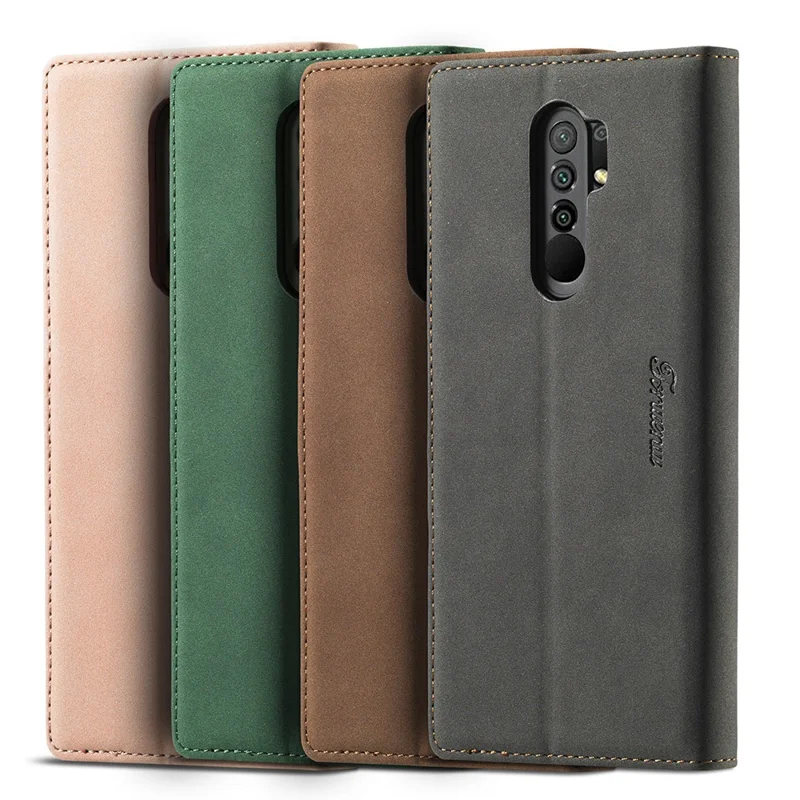 FORWENW F1 Series Leather Wallet Stand Cover Case for Xiaomi Redmi 9 - Black
