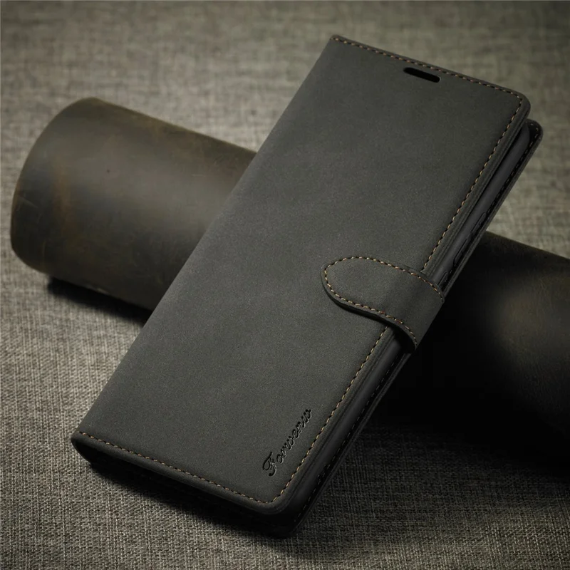 FORWENW F1 Series Leather Wallet Stand Cover Case for Xiaomi Redmi 9 - Black