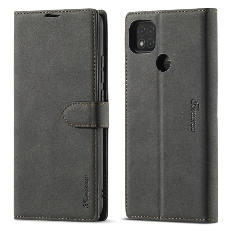 FORWENW F1 Series for Xiaomi Redmi 9C/Redmi 9C NFC Leather Wallet Stand Cover Case  - Black