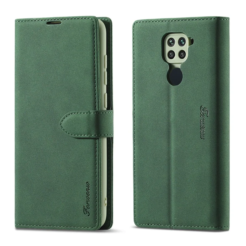 FORWENW F1 Series Leather Wallet Stand Cover Case for Xiaomi Redmi Note 9 - Green