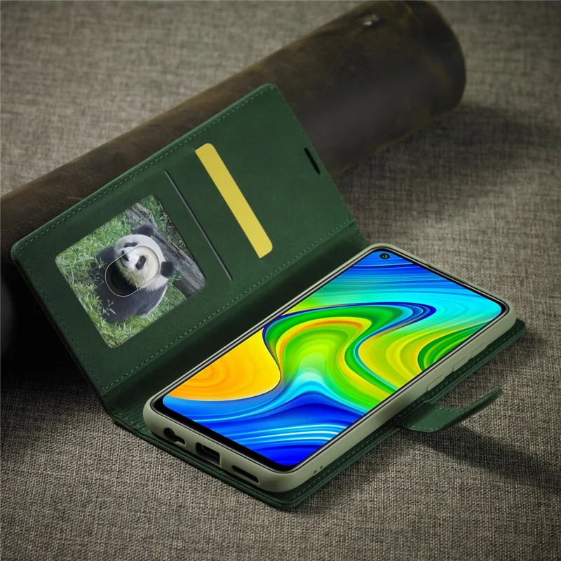 FORWENW F1 Series Leather Wallet Stand Cover Case for Xiaomi Redmi Note 9 - Green