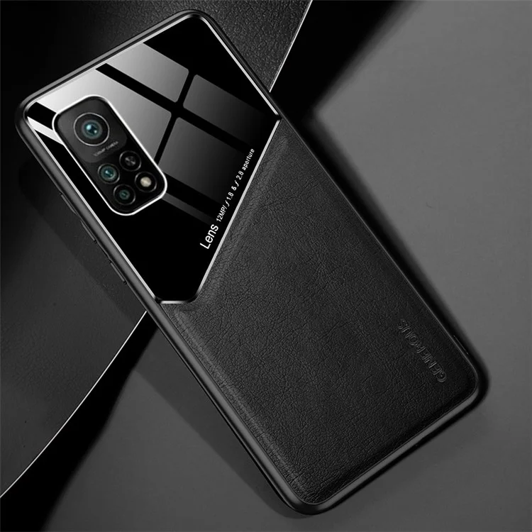 Capa híbrida para Xiaomi Mi 10T Pro 5G com folha de metal magnética integrada, revestimento de couro e carcaça de PC e TPU - Preta