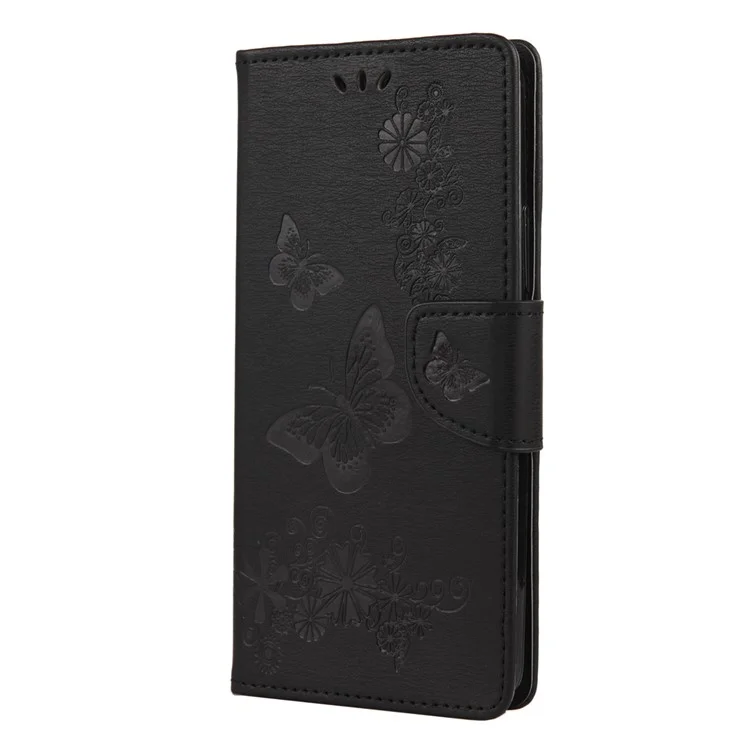 Butterfly Pattern Imprinting TPU + PU Leather Stand Wallet Phone Protector for Xiaomi Mi 10 Lite 5G - Black