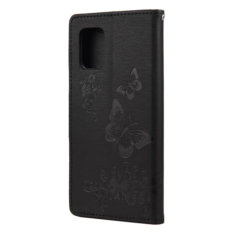 Butterfly Pattern Imprinting TPU + PU Leather Stand Wallet Phone Protector for Xiaomi Mi 10 Lite 5G - Black