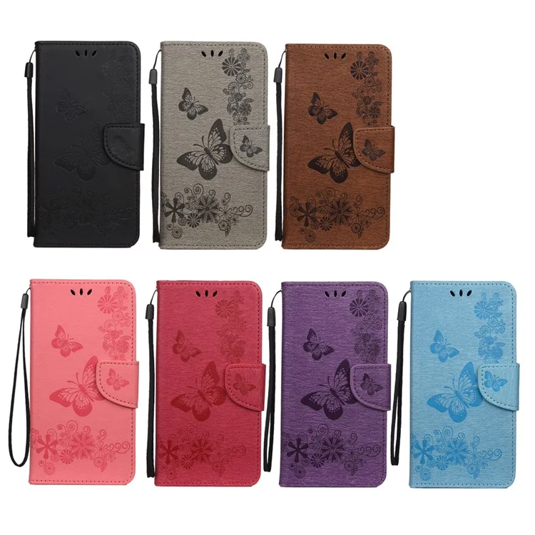 Butterfly Pattern Imprinting TPU + PU Leather Stand Wallet Phone Protector for Xiaomi Mi 10 Lite 5G - Black