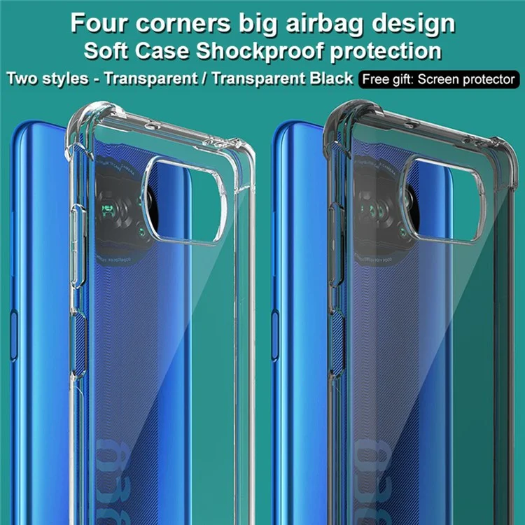 Coque anti-chute IMAK Airbag TPU + Protecteur d'écran pour Xiaomi Poco X3/X3 NFC - Transparent