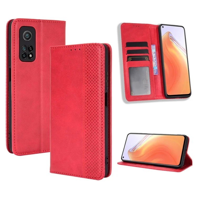 Funda de cuero retro autobsorbente para Xiaomi Mi 10T 5G/Mi 10T Pro 5G/Redmi K30S - Rojo