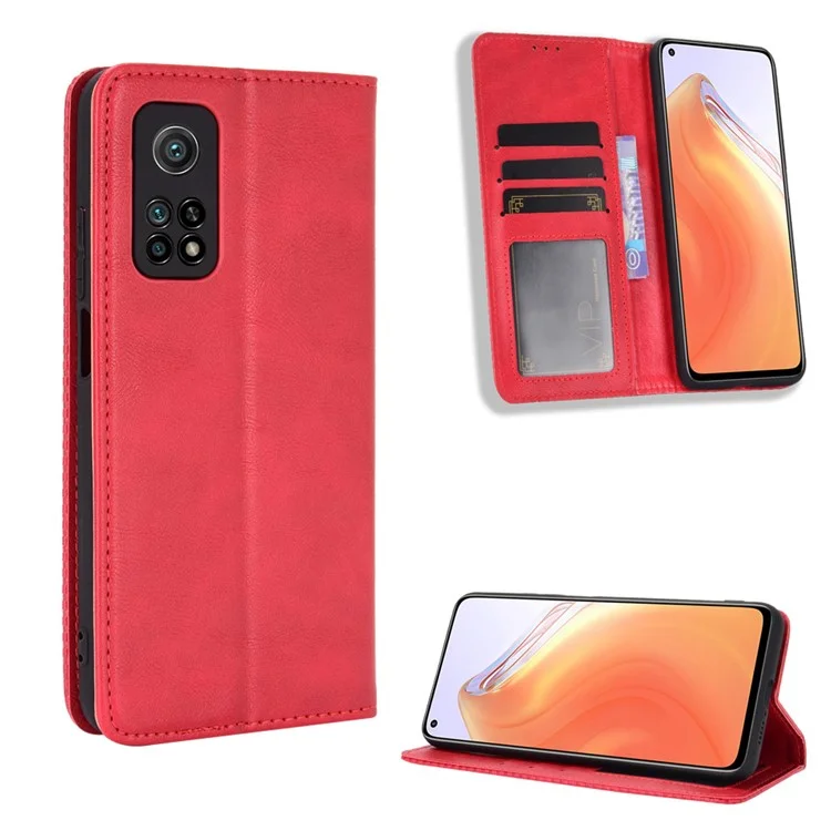 Funda de cuero retro autobsorbente para Xiaomi Mi 10T 5G/Mi 10T Pro 5G/Redmi K30S - Rojo