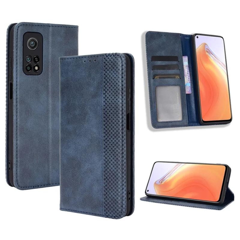 Auto-absorbed Retro Leather Case Cover for Xiaomi Mi 10T 5G/Mi 10T Pro 5G/Redmi K30S - Blue