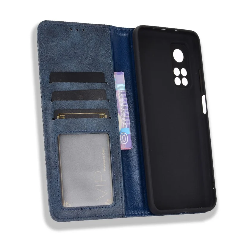 Auto-absorbed Retro Leather Case Cover for Xiaomi Mi 10T 5G/Mi 10T Pro 5G/Redmi K30S - Blue