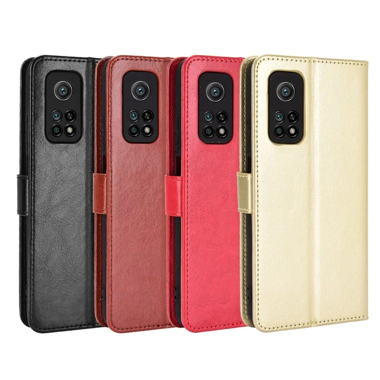 Carteira Crazy Horse Stand Leather Phone Shell para Xiaomi Mi 10T 5G/Mi 10T Pro 5G/Redmi K30S - Preto