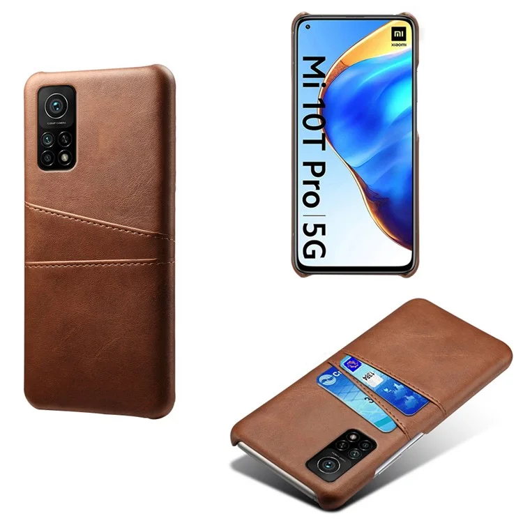 KSQ PU-Leder beschichteter Kunststoffhülle mit doppelten Kartenfächern für Xiaomi Mi 10T Pro 5G/Mi 10T 5G/Redmi K30S - Braun