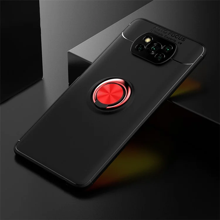 For Xiaomi Poco X3 NFC/Poco X3/Poco X3 Pro Rotating Holder Kickstand Magnetic Shockproof Soft TPU Cover Case - Black / Red