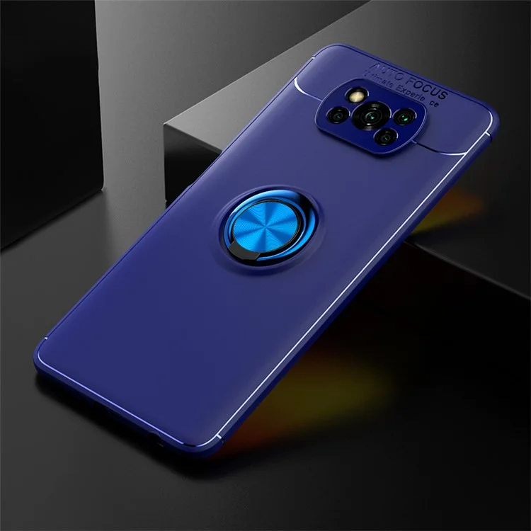 For Xiaomi Poco X3 NFC/Poco X3/Poco X3 Pro Rotating Holder Kickstand Magnetic Shockproof Soft TPU Cover Case - Blue