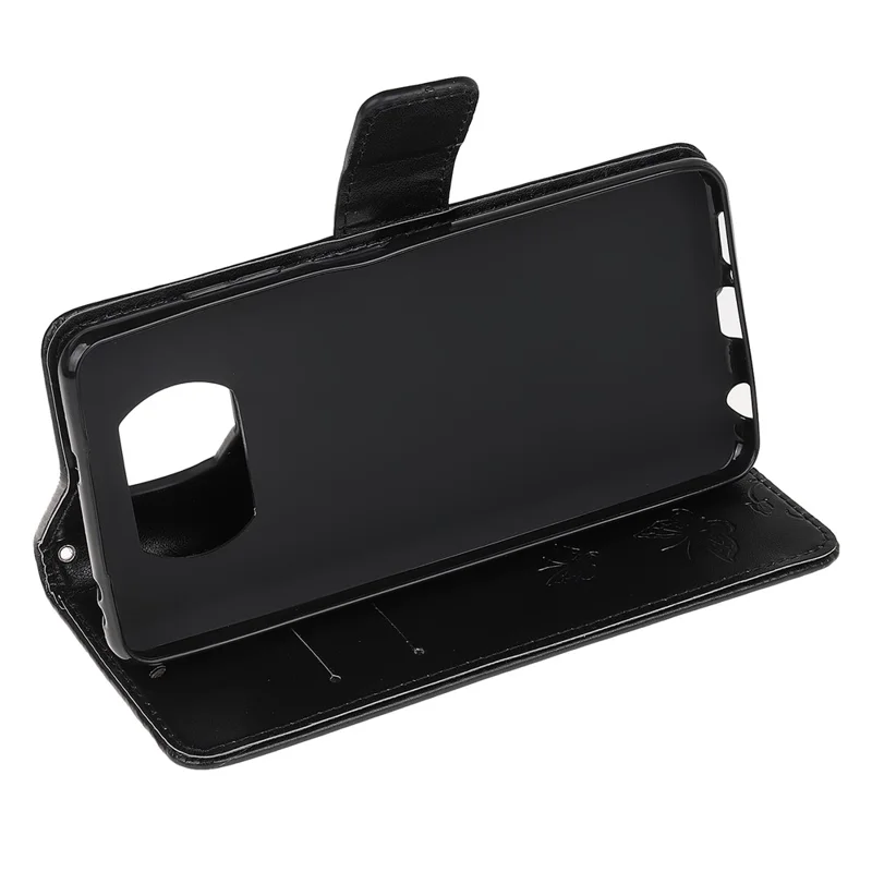 Protetor de Telefone de Couro de Flor e Borboleta Duplamente Elegante Para Xiaomi Poco X3/poco X3 Nfc - Preto