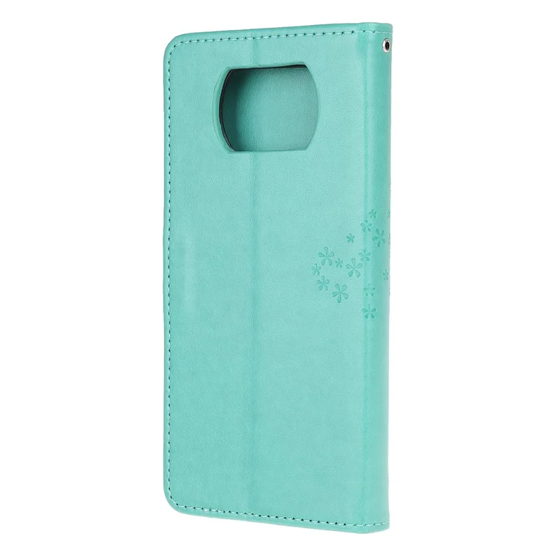 Stylish Imprint Tree and Owls Wallet Leather Phone Protector for Xiaomi Poco X3/Poco X3 NFC - Cyan