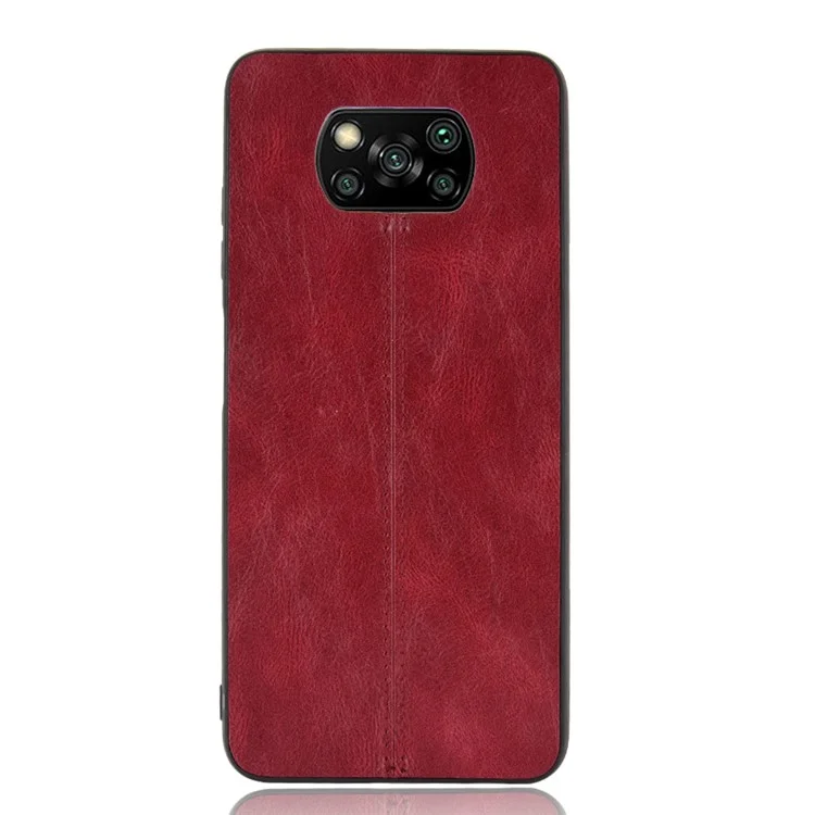 PU Leather Coated PC + TPU Hybrid Case for Xiaomi Poco X3 NFC / Poco X3 - Red