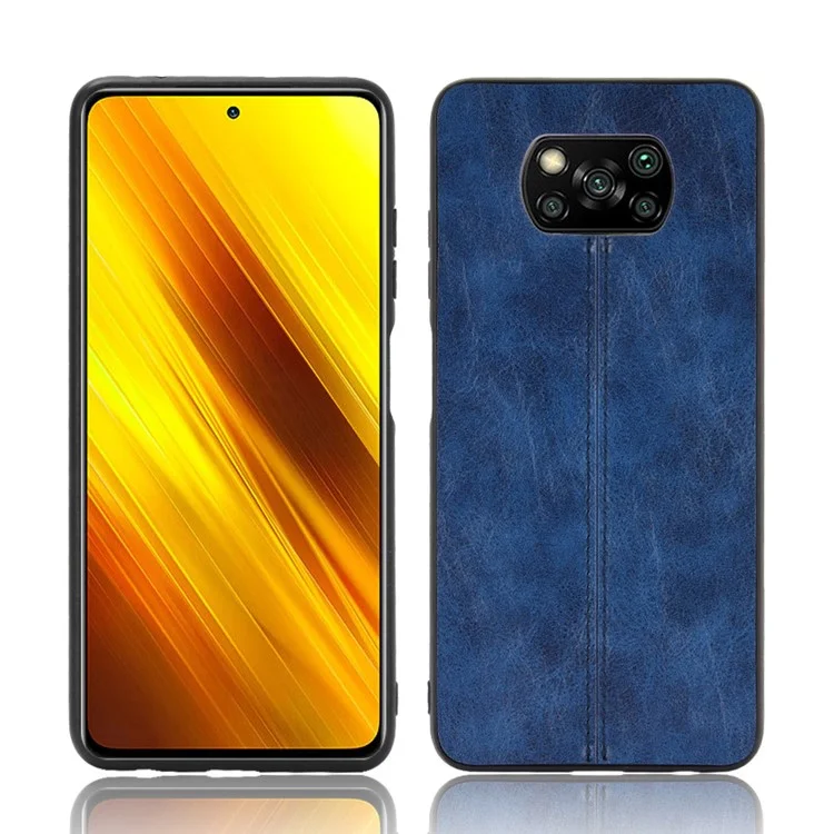 PC Recubierta de Cuero PU + TPU Hybrid Case Para Xiaomi Poco X3 NFC / Poco X3 - Azul