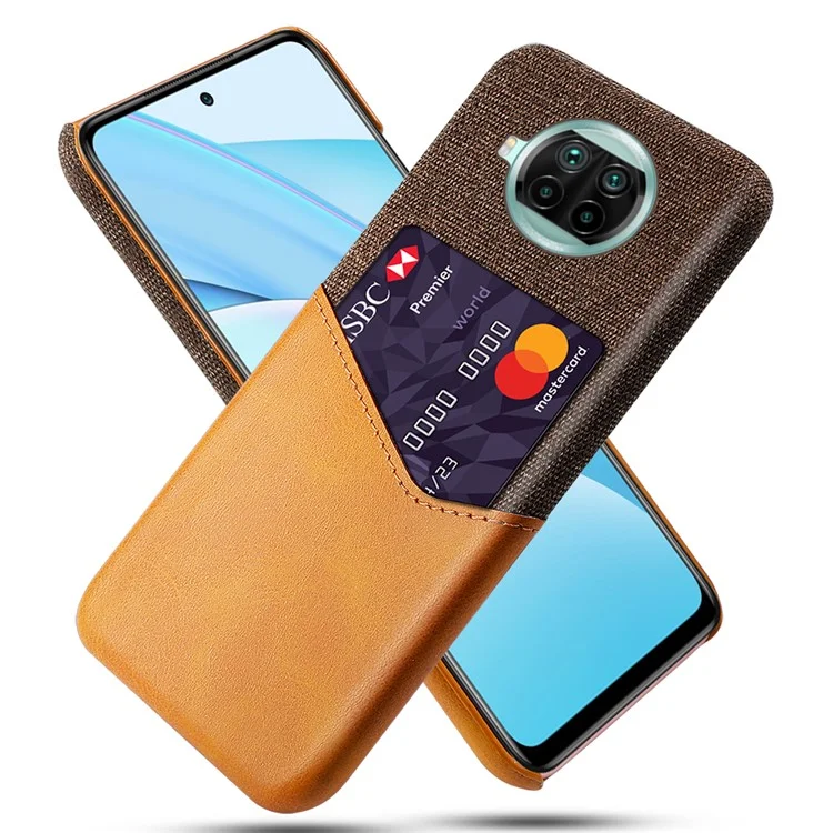 KSQ Card Holder Cloth + PU Leather Coated PC Back Cover per Xiaomi Mi 10T Lite 5G/Mi 10i 5G/Redmi Note 9 Pro 5G - Marrone