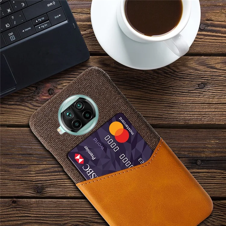 KSQ Card Holder Cloth + PU Leather Coated PC Back Cover per Xiaomi Mi 10T Lite 5G/Mi 10i 5G/Redmi Note 9 Pro 5G - Marrone