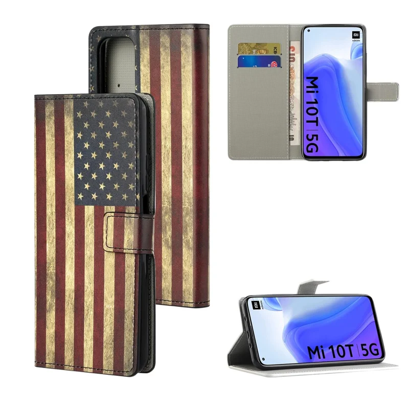 Pattern Printing PU Leather Wallet Stand Protector Cover for Xiaomi Mi 10T 5G/10T Pro 5G/Redmi K30S - US Flag