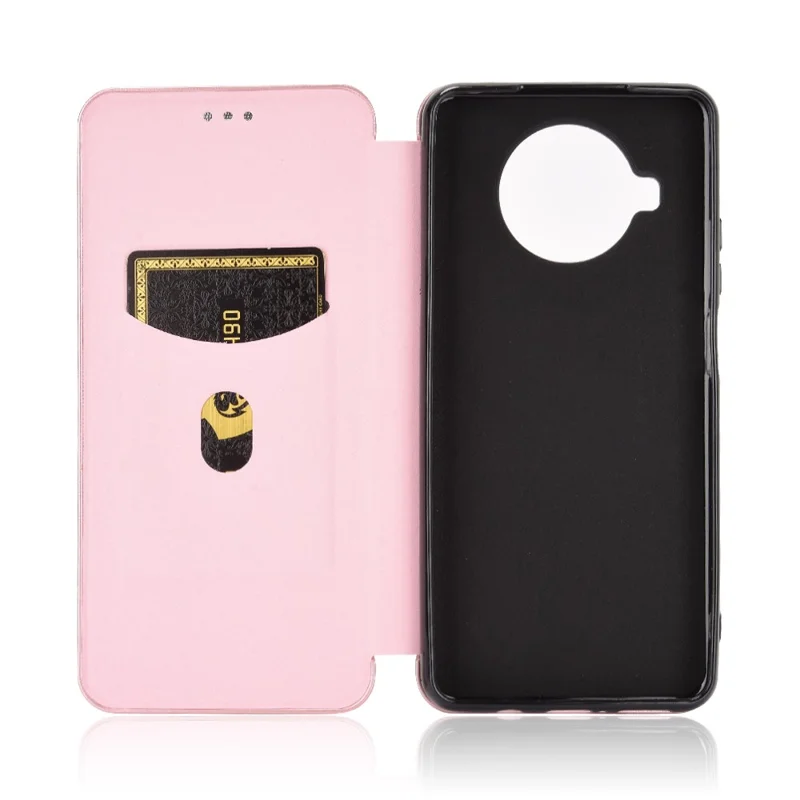 Kohlefaser Textur Auto-absorbiertes Kartenschlitzspiegel-leder-hülle Für Xiaomi Mi 10T Lite 5g/mi 10i 5G/Redmi Note 9 Pro 5g - Rosa