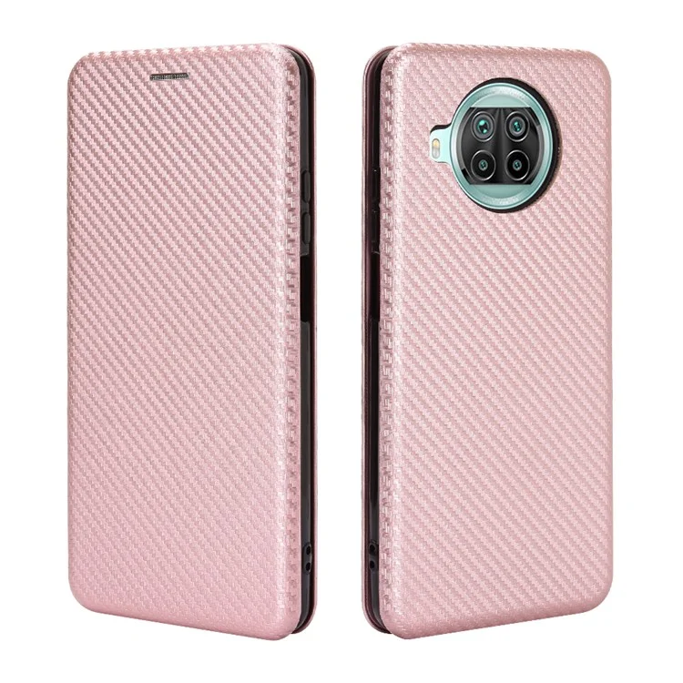 Kohlefaser Textur Auto-absorbiertes Kartenschlitzspiegel-leder-hülle Für Xiaomi Mi 10T Lite 5g/mi 10i 5G/Redmi Note 9 Pro 5g - Rosa