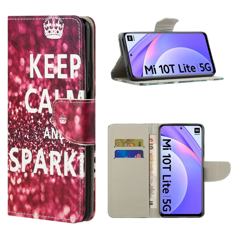 For Xiaomi Mi 10T Lite 5G/Redmi Note 9 Pro 5G/Mi 10i 5G Stand Shell Patterned Cross Texture Leather Wallet Case - Keep Calm and Sparkle